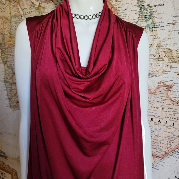 H&M burgundy scoop neck drape front sleeveless dress Y2K indie sleaze slinky L - Picture 2 of 9